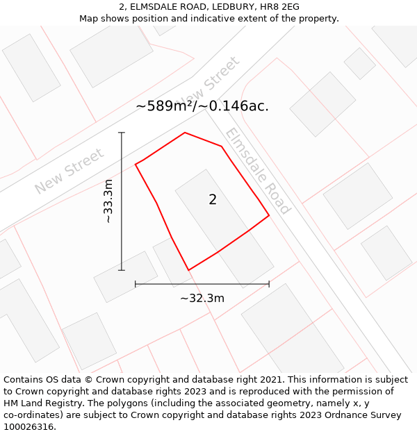 2, ELMSDALE ROAD, LEDBURY, HR8 2EG: Plot and title map