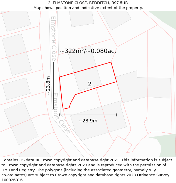 2, ELMSTONE CLOSE, REDDITCH, B97 5UR: Plot and title map