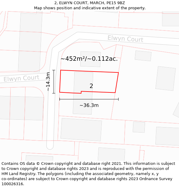 2, ELWYN COURT, MARCH, PE15 9BZ: Plot and title map