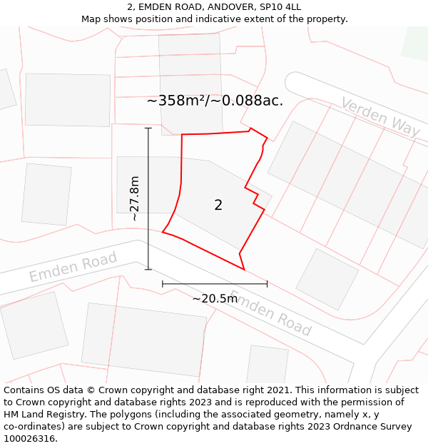 2, EMDEN ROAD, ANDOVER, SP10 4LL: Plot and title map