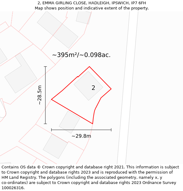 2, EMMA GIRLING CLOSE, HADLEIGH, IPSWICH, IP7 6FH: Plot and title map