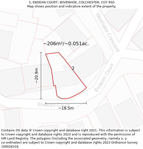 2, ENDEAN COURT, WIVENHOE, COLCHESTER, CO7 9SG: Plot and title map