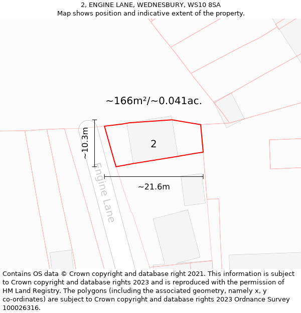 2, ENGINE LANE, WEDNESBURY, WS10 8SA: Plot and title map