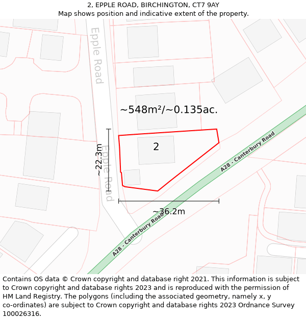 2, EPPLE ROAD, BIRCHINGTON, CT7 9AY: Plot and title map