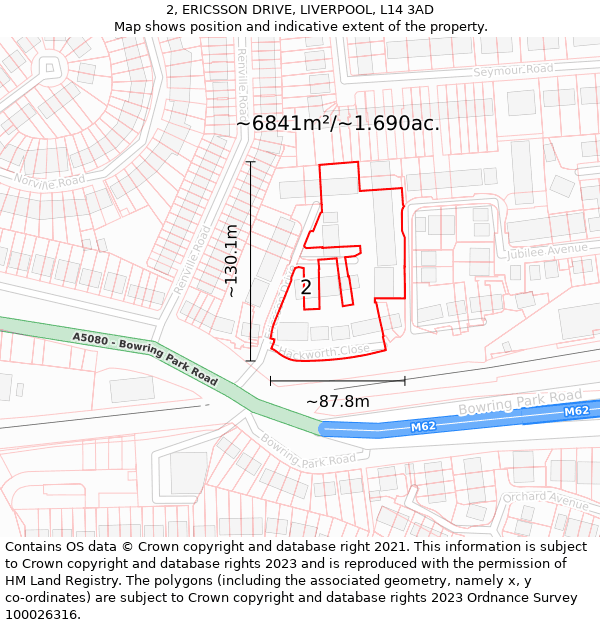 2, ERICSSON DRIVE, LIVERPOOL, L14 3AD: Plot and title map