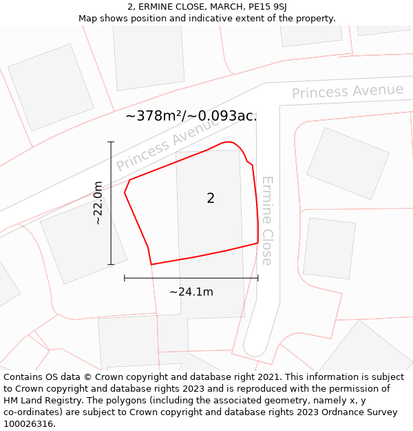 2, ERMINE CLOSE, MARCH, PE15 9SJ: Plot and title map