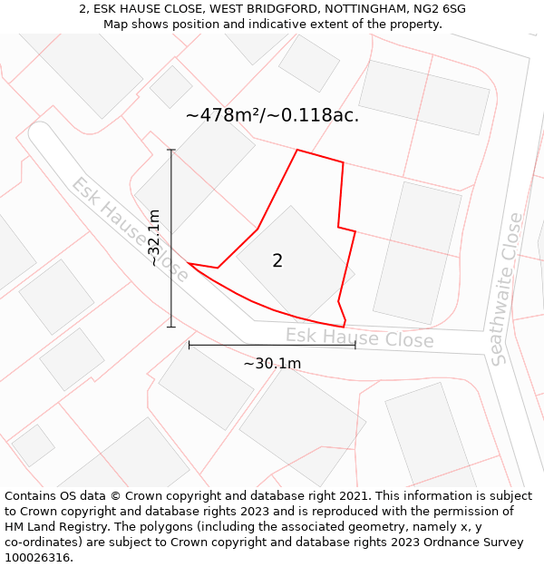 2, ESK HAUSE CLOSE, WEST BRIDGFORD, NOTTINGHAM, NG2 6SG: Plot and title map
