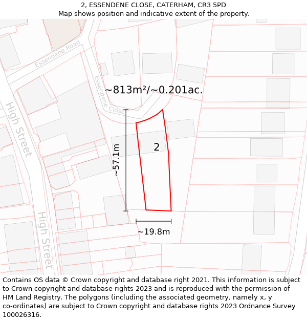 2, ESSENDENE CLOSE, CATERHAM, CR3 5PD: Plot and title map