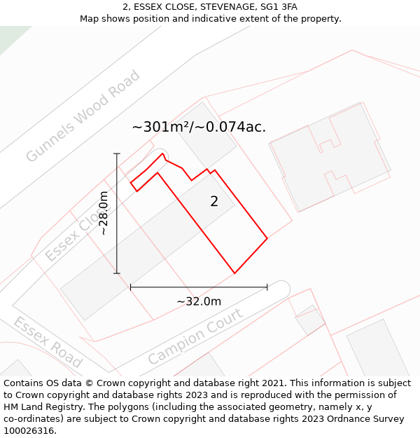 2, ESSEX CLOSE, STEVENAGE, SG1 3FA: Plot and title map