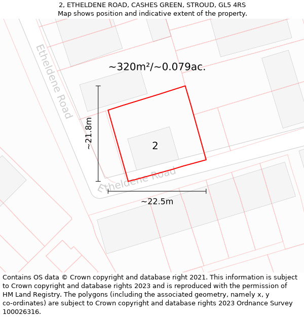 2, ETHELDENE ROAD, CASHES GREEN, STROUD, GL5 4RS: Plot and title map