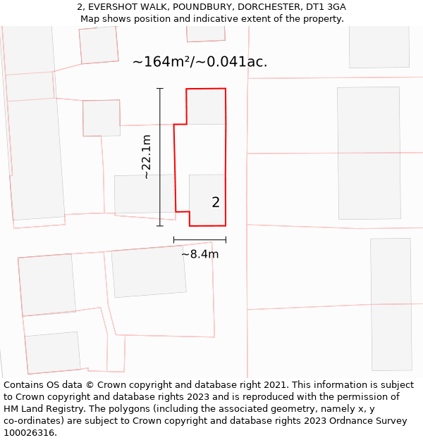 2, EVERSHOT WALK, POUNDBURY, DORCHESTER, DT1 3GA: Plot and title map