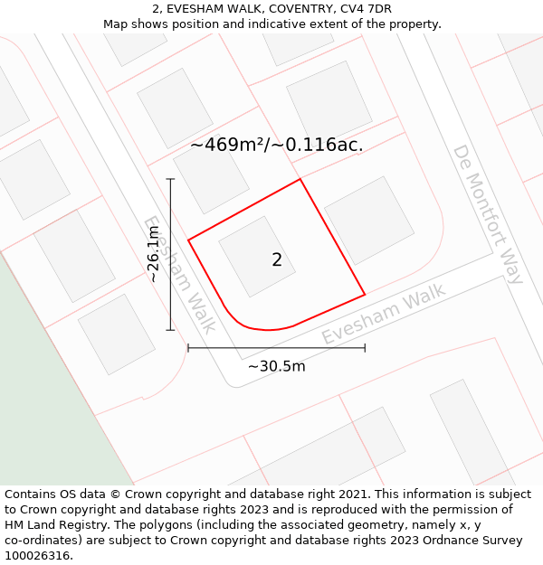 2, EVESHAM WALK, COVENTRY, CV4 7DR: Plot and title map