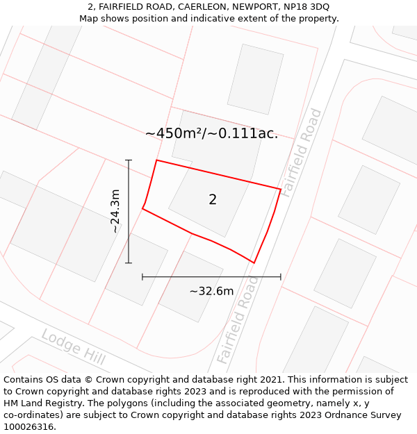 2, FAIRFIELD ROAD, CAERLEON, NEWPORT, NP18 3DQ: Plot and title map