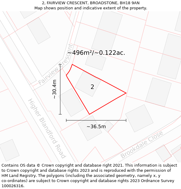 2, FAIRVIEW CRESCENT, BROADSTONE, BH18 9AN: Plot and title map