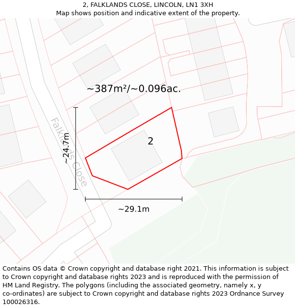 2, FALKLANDS CLOSE, LINCOLN, LN1 3XH: Plot and title map