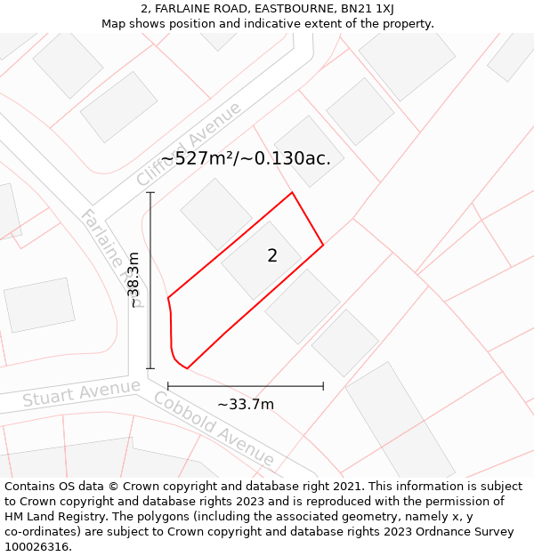 2, FARLAINE ROAD, EASTBOURNE, BN21 1XJ: Plot and title map