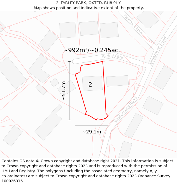 2, FARLEY PARK, OXTED, RH8 9HY: Plot and title map