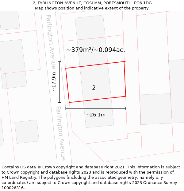 2, FARLINGTON AVENUE, COSHAM, PORTSMOUTH, PO6 1DG: Plot and title map