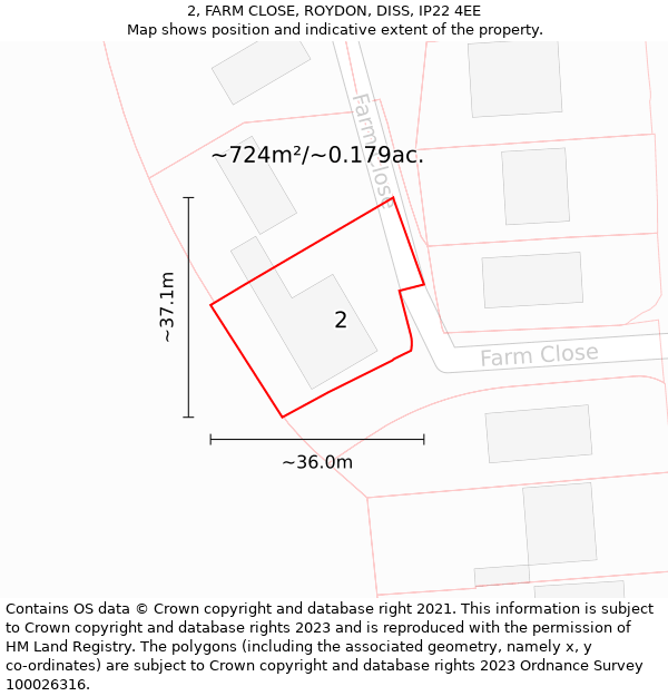 2, FARM CLOSE, ROYDON, DISS, IP22 4EE: Plot and title map