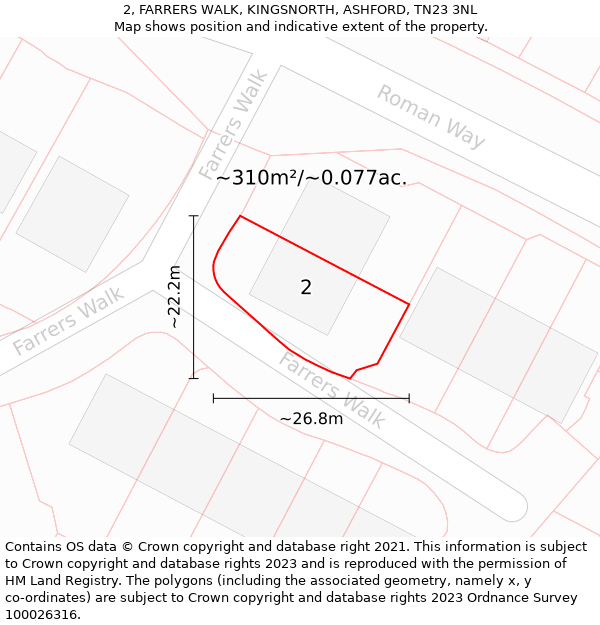 2, FARRERS WALK, KINGSNORTH, ASHFORD, TN23 3NL: Plot and title map