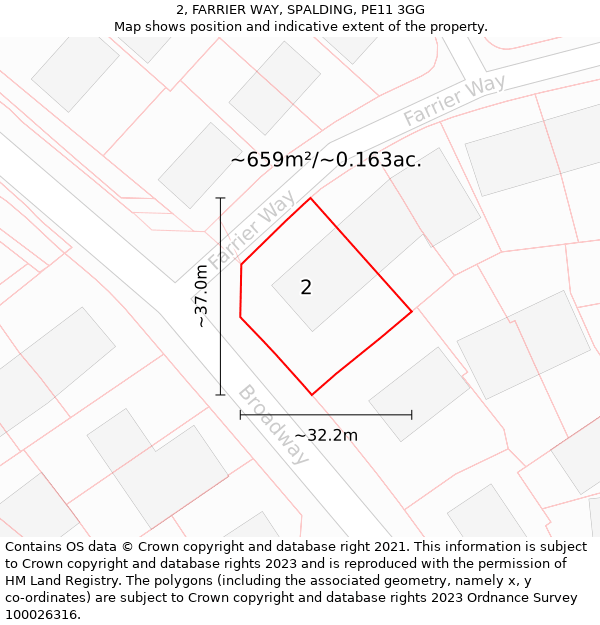 2, FARRIER WAY, SPALDING, PE11 3GG: Plot and title map