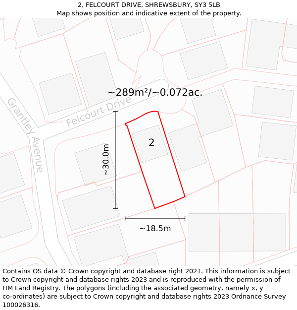 2, FELCOURT DRIVE, SHREWSBURY, SY3 5LB: Plot and title map