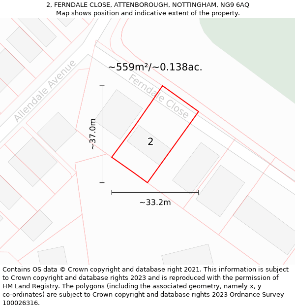 2, FERNDALE CLOSE, ATTENBOROUGH, NOTTINGHAM, NG9 6AQ: Plot and title map