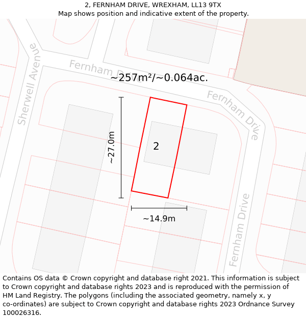 2, FERNHAM DRIVE, WREXHAM, LL13 9TX: Plot and title map