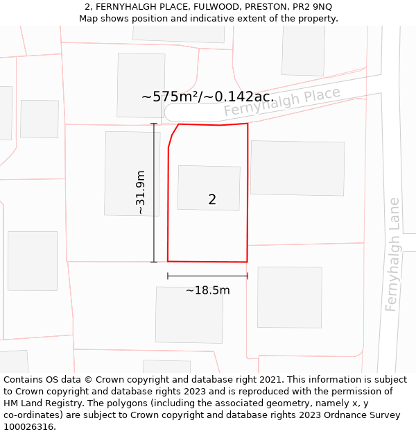 2, FERNYHALGH PLACE, FULWOOD, PRESTON, PR2 9NQ: Plot and title map