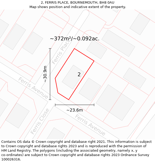 2, FERRIS PLACE, BOURNEMOUTH, BH8 0AU: Plot and title map