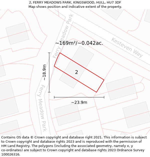 2, FERRY MEADOWS PARK, KINGSWOOD, HULL, HU7 3DF: Plot and title map