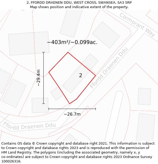 2, FFORDD DRAENEN DDU, WEST CROSS, SWANSEA, SA3 5RP: Plot and title map