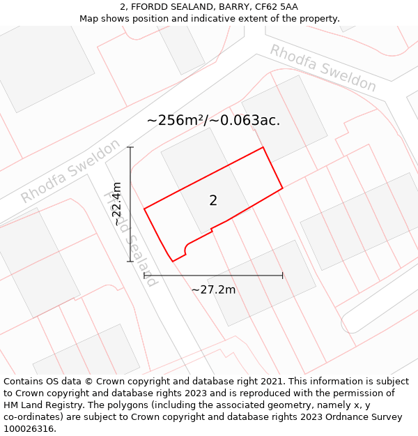 2, FFORDD SEALAND, BARRY, CF62 5AA: Plot and title map