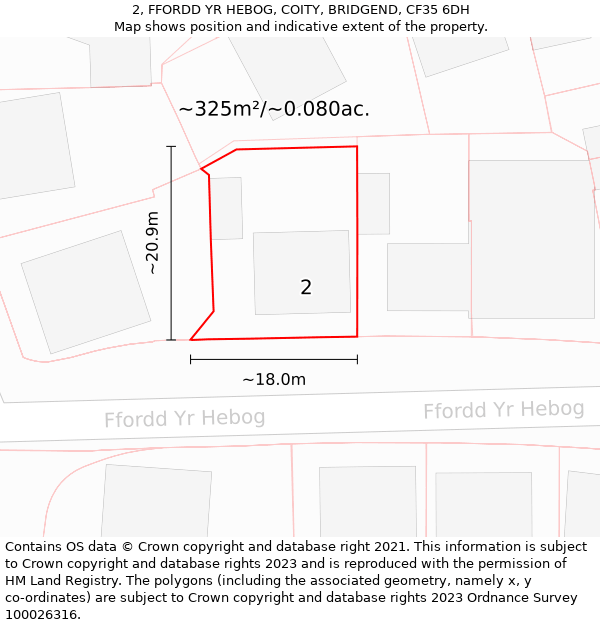 2, FFORDD YR HEBOG, COITY, BRIDGEND, CF35 6DH: Plot and title map