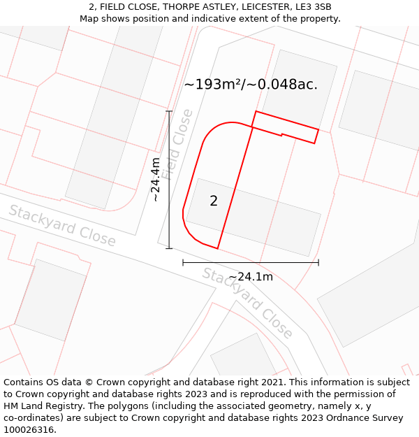 2, FIELD CLOSE, THORPE ASTLEY, LEICESTER, LE3 3SB: Plot and title map