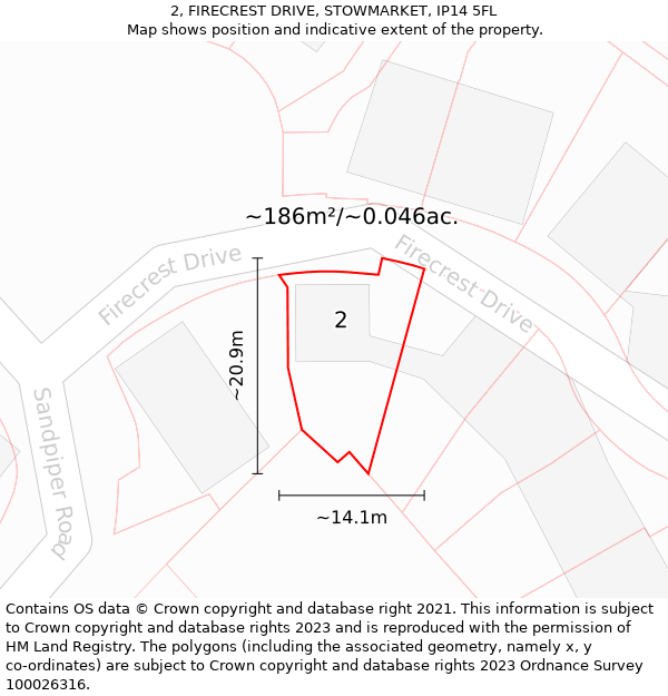 2, FIRECREST DRIVE, STOWMARKET, IP14 5FL: Plot and title map