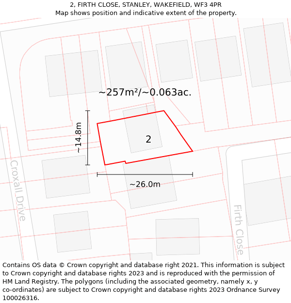 2, FIRTH CLOSE, STANLEY, WAKEFIELD, WF3 4PR: Plot and title map