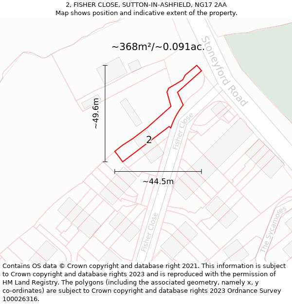 2, FISHER CLOSE, SUTTON-IN-ASHFIELD, NG17 2AA: Plot and title map