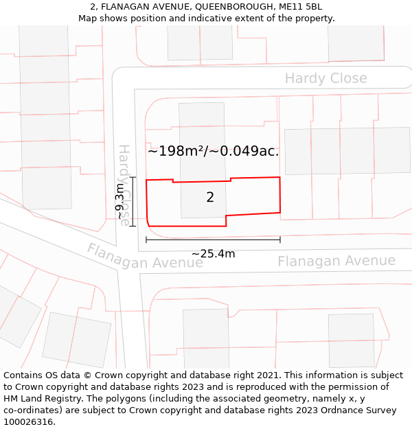 2, FLANAGAN AVENUE, QUEENBOROUGH, ME11 5BL: Plot and title map