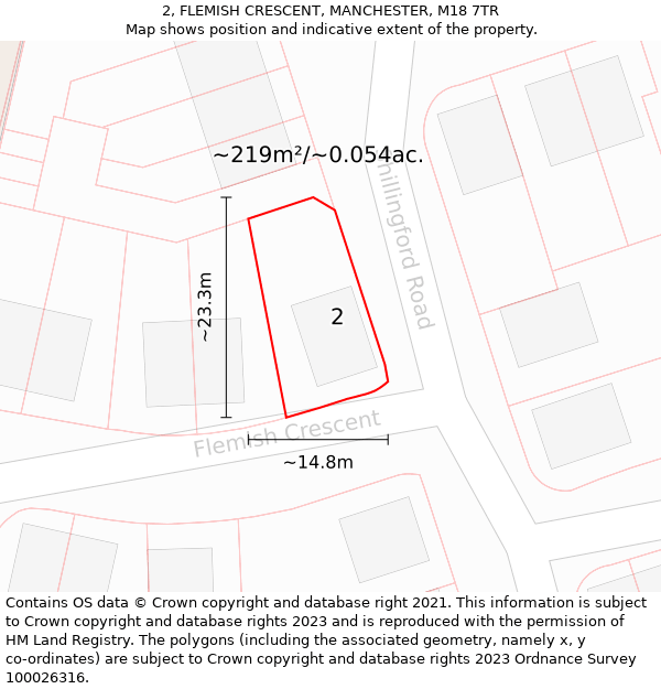 2, FLEMISH CRESCENT, MANCHESTER, M18 7TR: Plot and title map