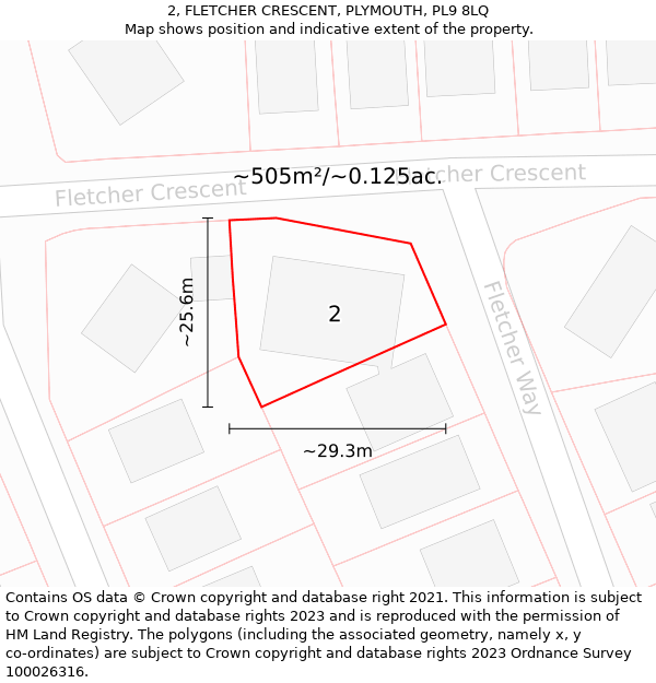 2, FLETCHER CRESCENT, PLYMOUTH, PL9 8LQ: Plot and title map