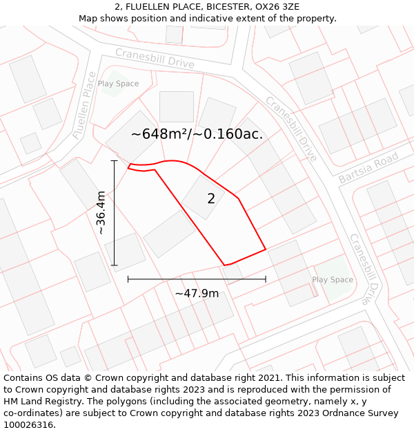 2, FLUELLEN PLACE, BICESTER, OX26 3ZE: Plot and title map