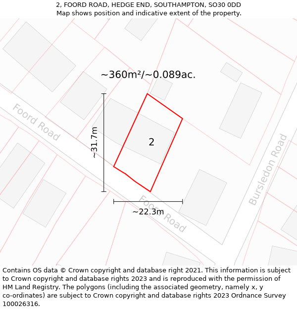 2, FOORD ROAD, HEDGE END, SOUTHAMPTON, SO30 0DD: Plot and title map