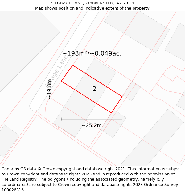 2, FORAGE LANE, WARMINSTER, BA12 0DH: Plot and title map