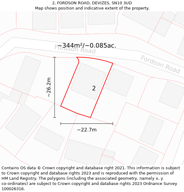 2, FORDSON ROAD, DEVIZES, SN10 3UD: Plot and title map