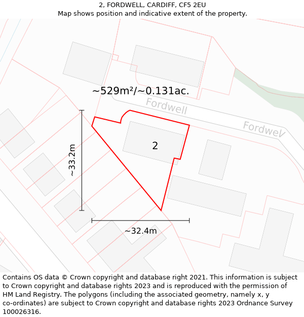 2, FORDWELL, CARDIFF, CF5 2EU: Plot and title map