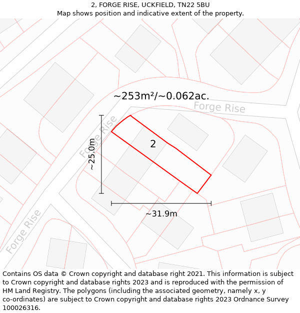 2, FORGE RISE, UCKFIELD, TN22 5BU: Plot and title map