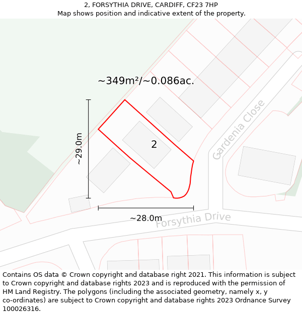 2, FORSYTHIA DRIVE, CARDIFF, CF23 7HP: Plot and title map