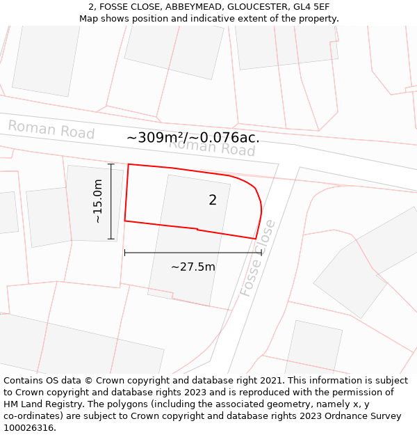 2, FOSSE CLOSE, ABBEYMEAD, GLOUCESTER, GL4 5EF: Plot and title map