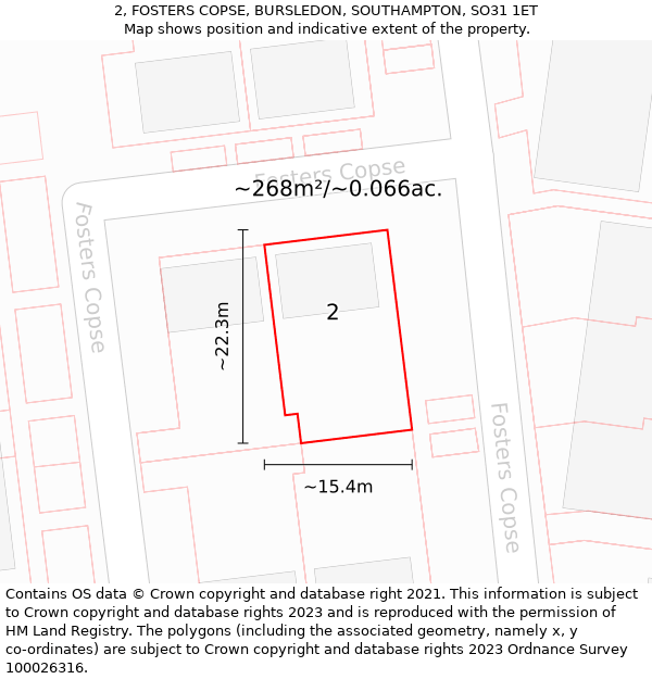 2, FOSTERS COPSE, BURSLEDON, SOUTHAMPTON, SO31 1ET: Plot and title map